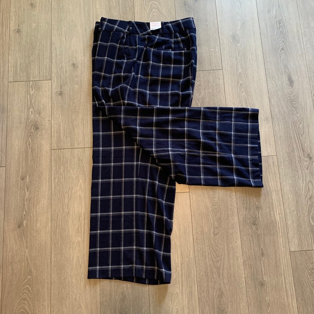 Lane Bryant Perfect Drape‎ Wide Leg Pants Navy Plaid High Rise Men 24